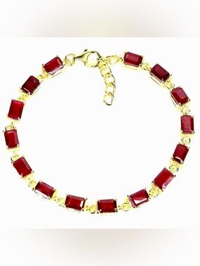 Ruby Tennis Bracelet in 14k Yellow Gold over 925 Silver. Adjustable 6-8"